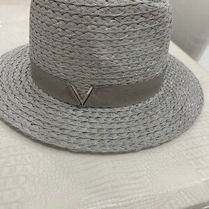 Vince Camuto Gray Straw Hat with Silver Detail